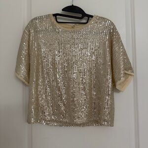 Lucy Paris Gold Sequin Short Sleeve Top